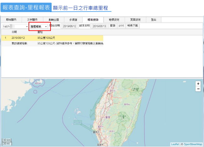 神探科技衛星定位系統網頁-里程報表